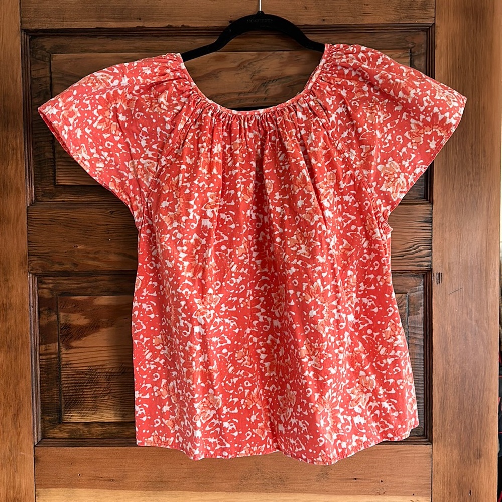 Ulla Johnson | Flutter Sleeve Coral Print Blouse Size 6